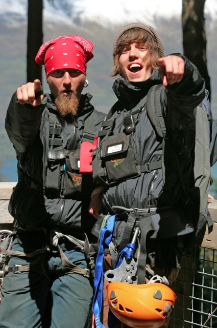 Ziptrek Ecotours' staff members Brad Saville and Taylor Oakeshott enjoying a busy locals day.